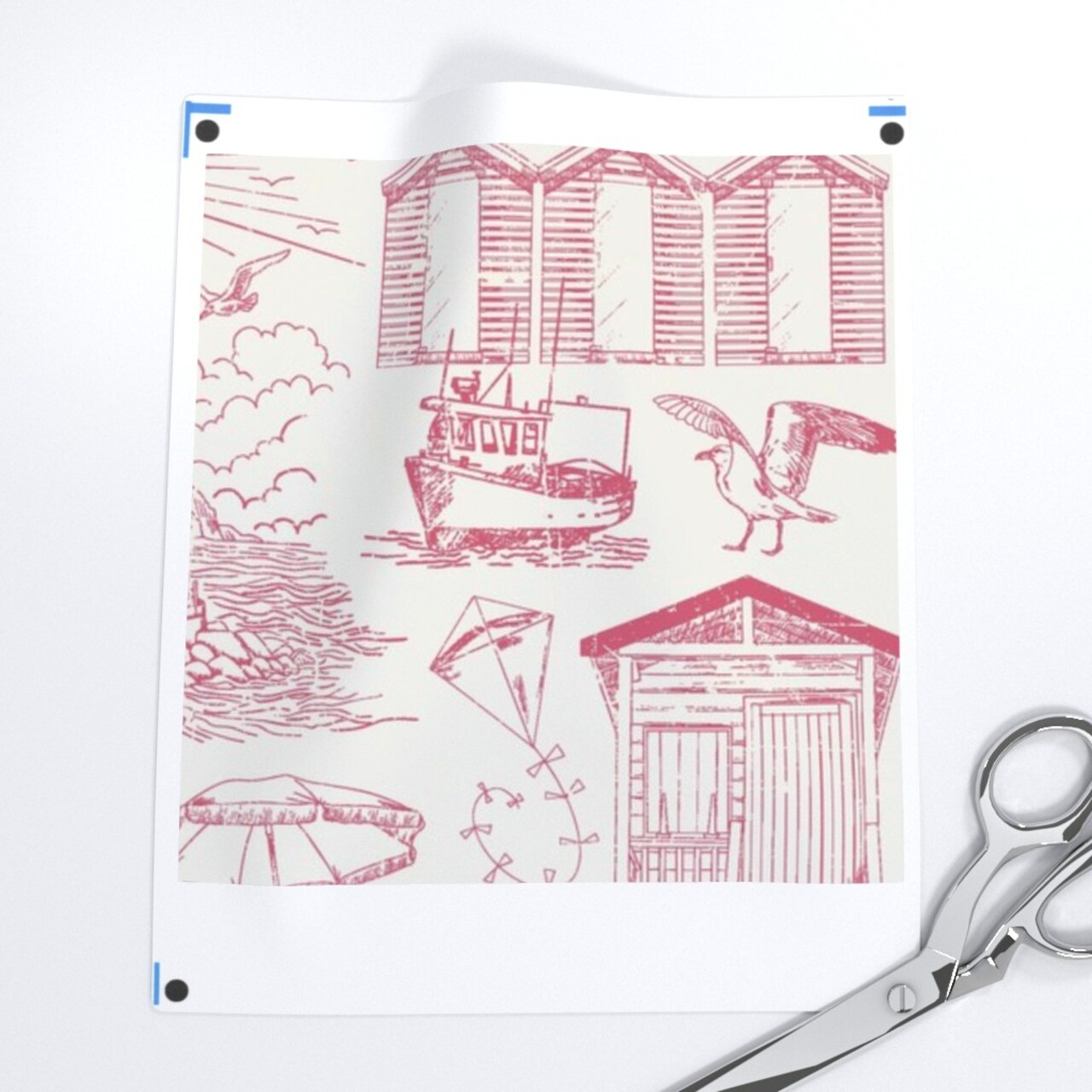 Seaside Lighthouse Beach Hut Deckchair Ocean Nautical Toile De Jouy Life Coastal Monochrome Sailing Custom Printed Fabric by Spoonflower Various Fabrics by the Yard or Fat Quarter